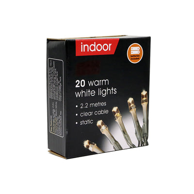 20 Warm White Indoor String Lights with Clear Cable 2.2M
