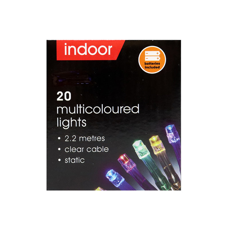 20 Multicoloured Indoor String Lights with Clear Cable 2.2M