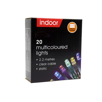 20 Multicoloured Indoor String Lights with Clear Cable 2.2M