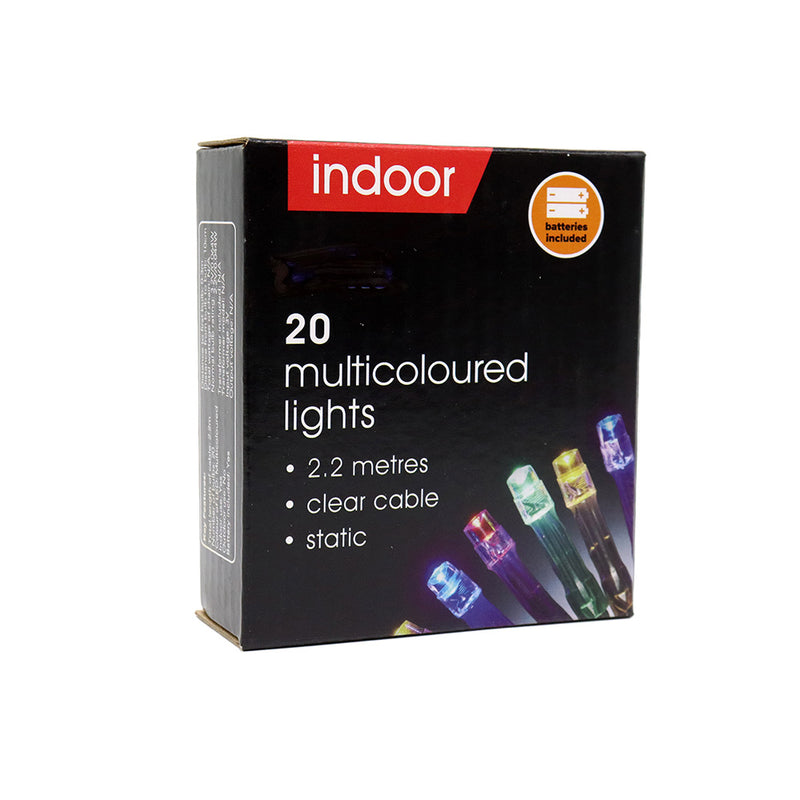 20 Multicoloured Indoor String Lights with Clear Cable 2.2M