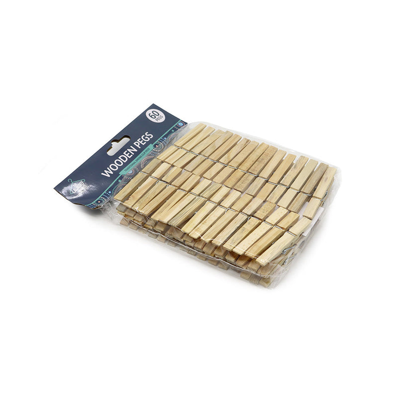 60 Wooden Traditional Spring Clip Pegs ¨C Durable Laundry Clothesline ...