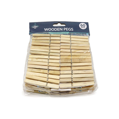 60 Natural Wooden Clothes Pegs Spring Laundry Clothespins