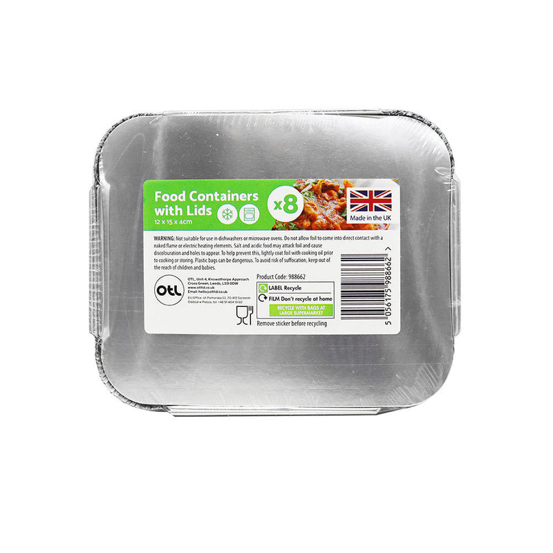 Foil Food Container With Lid Medium 8Pack
