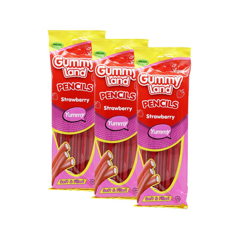 Gummy Land Strawberry Fizzy Pencils Sweets 150g x 3Pack