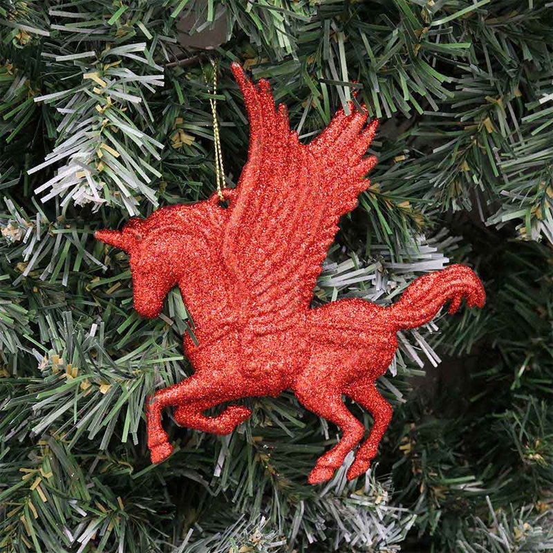Red Glitter Flying Unicorn Hanging Decoration