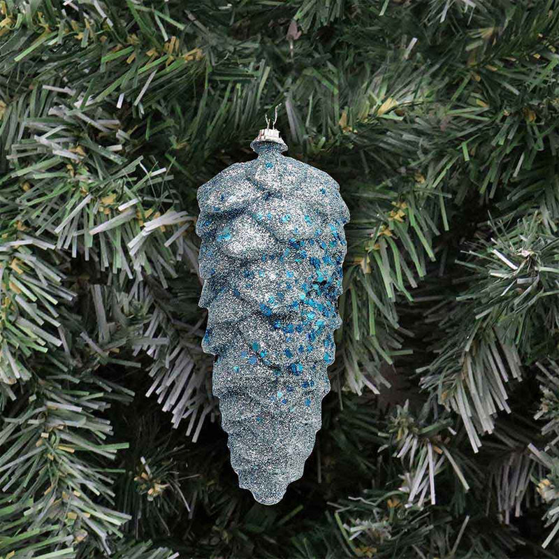 Ice Blue Glitter Pine Cone Hanging Decoration