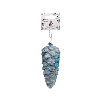 Ice Blue Glitter Pine Cone Hanging Decoration