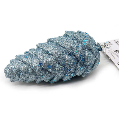 Ice Blue Glitter Pine Cone Hanging Decoration