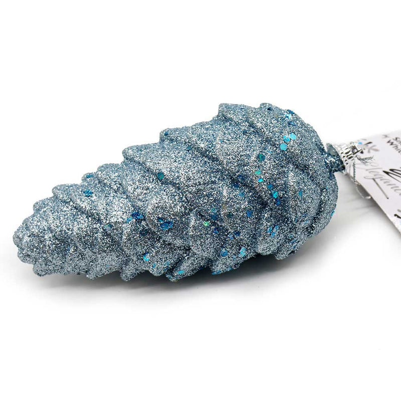 Ice Blue Glitter Pine Cone Hanging Decoration