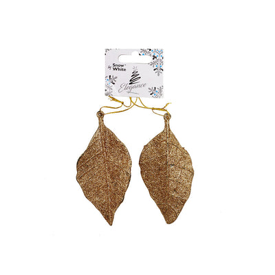 Glitter Leaf Hanging Decoration Rose Gold 2PK