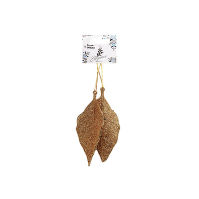 Glitter Leaf Hanging Decoration Rose Gold 2PK