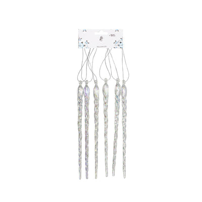 Acrylic Iridescent Icicle Hanging Decoration 6PK