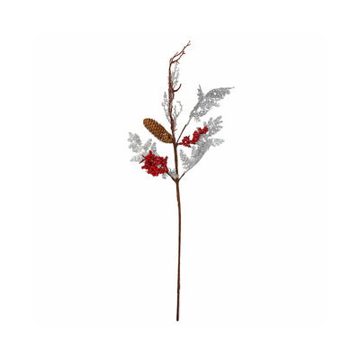 Luxury Christmas Pick With Berries, Silver Twig & Cone