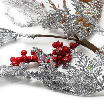 Luxury Christmas Pick With Berries, Silver Twig & Cone