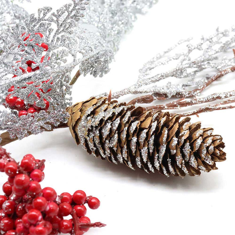 Luxury Christmas Pick With Berries, Silver Twig & Cone