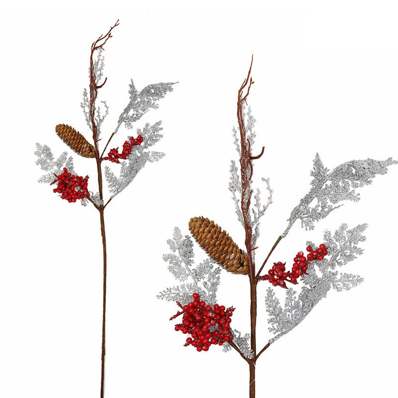 Luxury Christmas Pick With Berries, Silver Twig & Cone