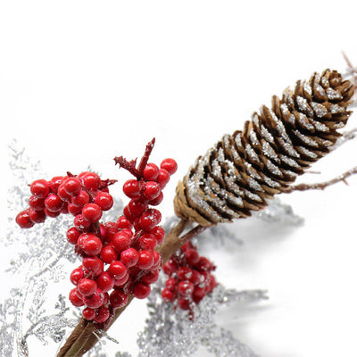 Luxury Christmas Pick With Berries, Silver Twig & Cone