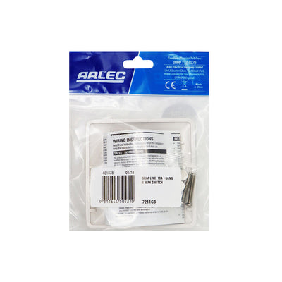 Slim 10A 1 Gang 1 Way Light Switch White