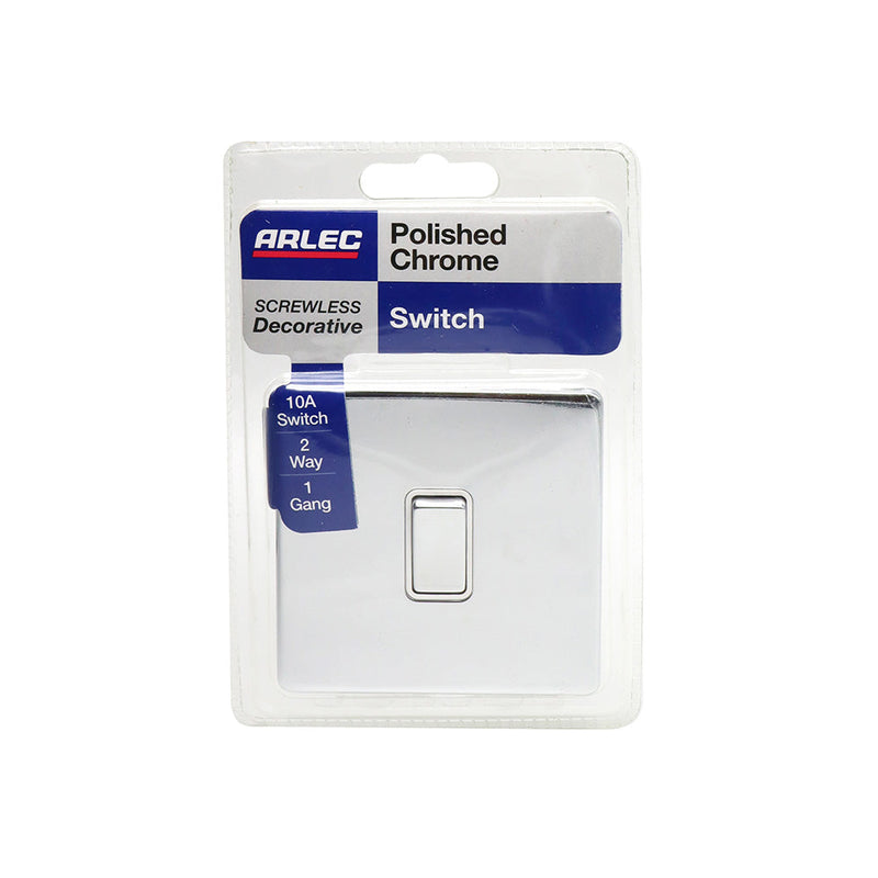 Chrome 10A 1 Gang 2 Way Light Switch White