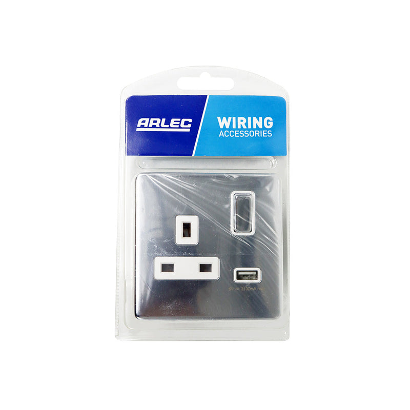 Chrome 1 Gang Switch & Socket with USB-A 2.1A