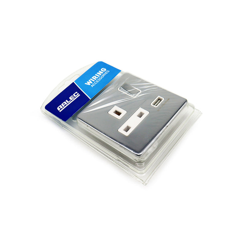 Chrome 1 Gang Switch & Socket with USB-A 2.1A