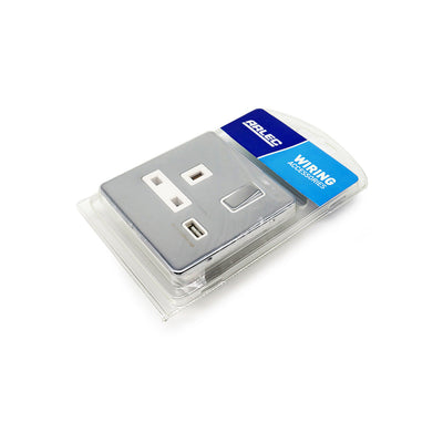 Chrome 1 Gang Switch & Socket with USB-A 2.1A