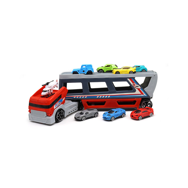Car Transporter Container Truck Toys with 6 Cars & 1 Helicopter
