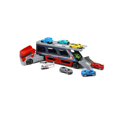 Car Transporter Container Truck Toys with 6 Cars & 1 Helicopter