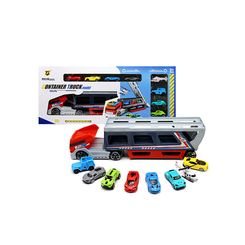 Car Transporter Container Truck Toys with 6 Cars & 1 Helicopter