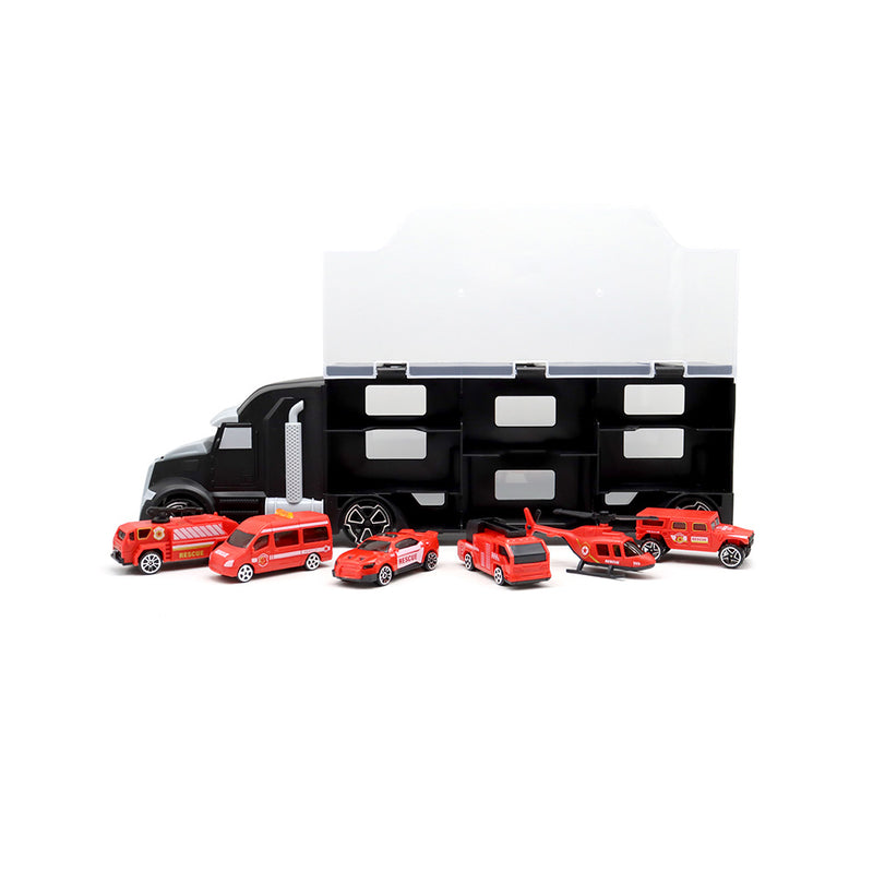 Car Transporter Truck Carry Toy with 5 Cars & 1 Helicopter