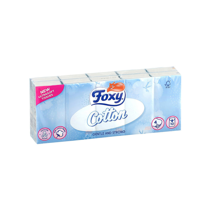 Foxy Cotton Pocket Tissues 4Ply 10PK