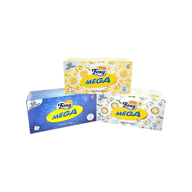 Foxy Mega Multi-purpose Regular Facial Tissue 2Ply 200 Sheets