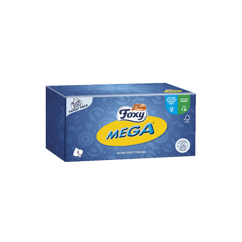 Foxy Mega Multi-purpose Regular Facial Tissue 2Ply 200 Sheets