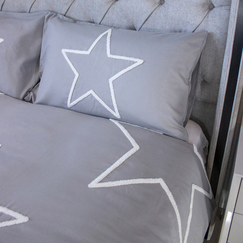 Grey Tufted Star Duvet Set 2PCS Single Size