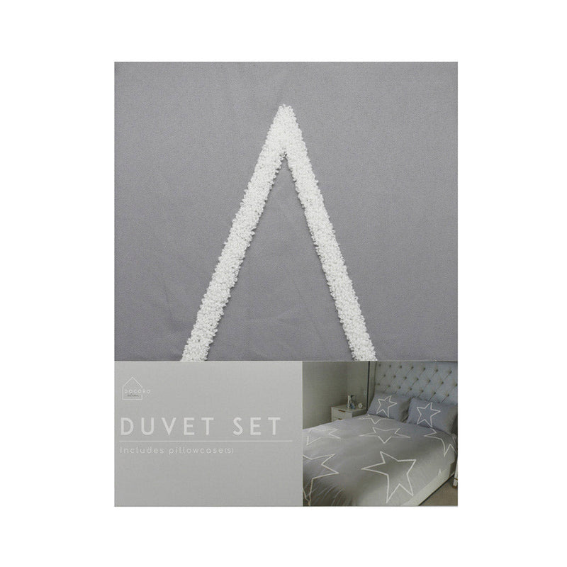 Grey Tufted Star Duvet Set 3PCS Double Size