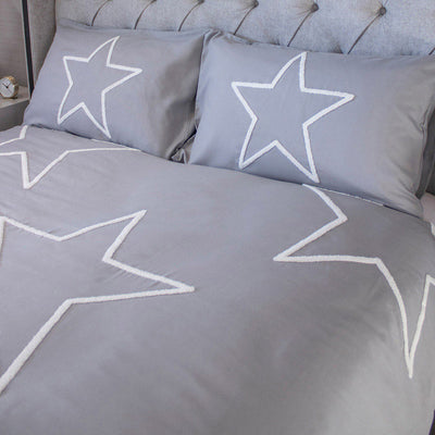 Grey Tufted Star Duvet Set 3PCS Double Size
