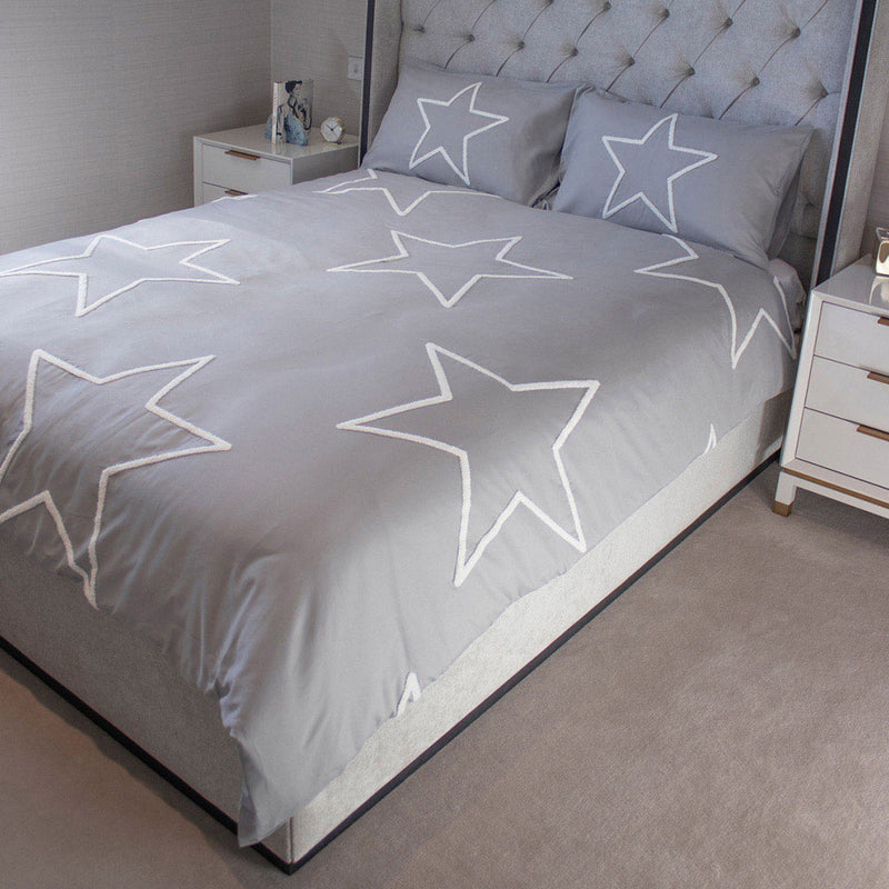 Grey Tufted Star Duvet Set 3PCS King Size