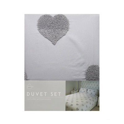 Light Grey Tufted Heart Duvet Set 2PCS Single Size