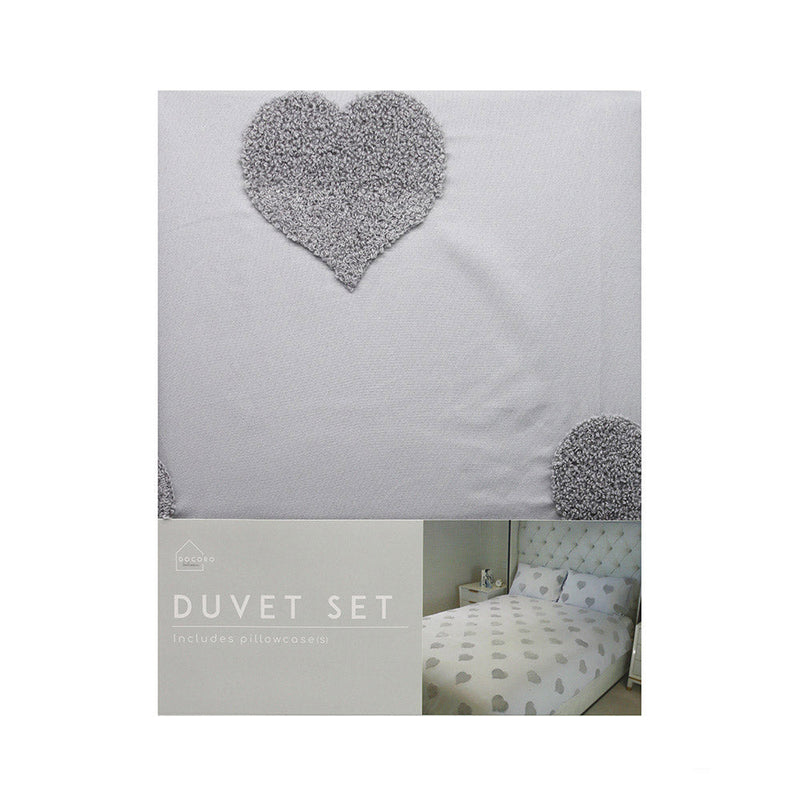 Light Grey Tufted Heart Duvet Set 2PCS Single Size