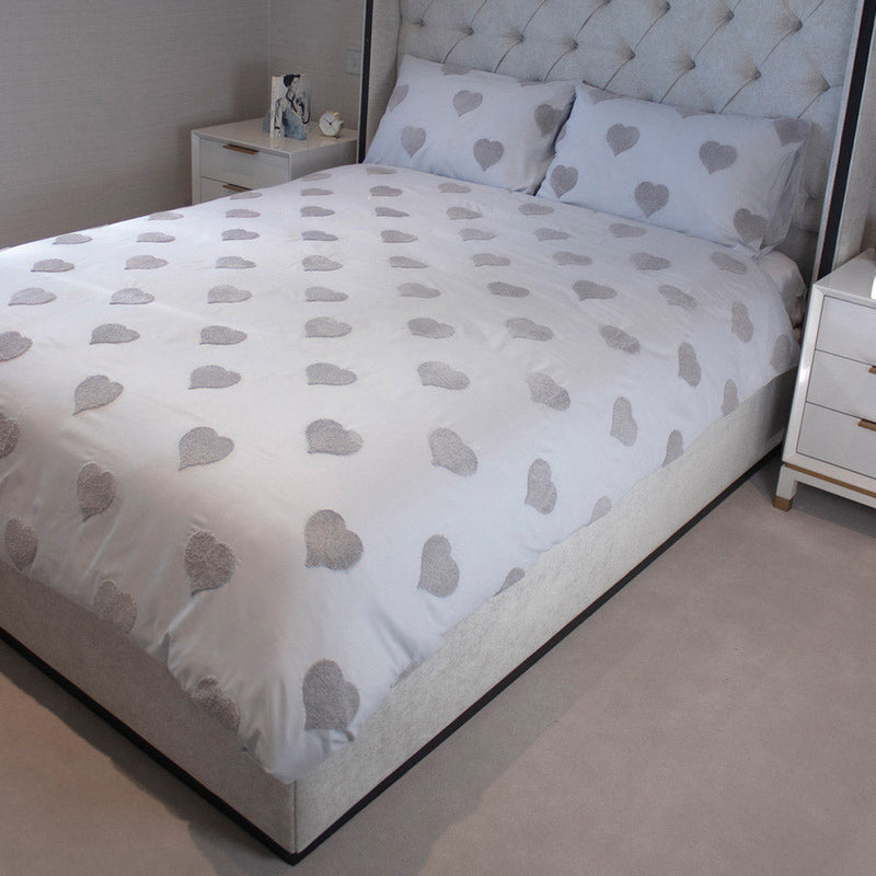 Light Grey Tufted Heart Duvet Set 2PCS Single Size