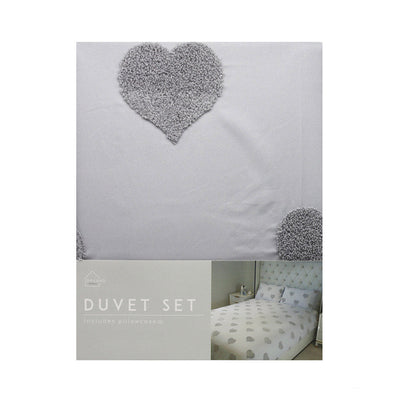 Light Grey Tufted Heart Duvet Set 3PCS Double Size