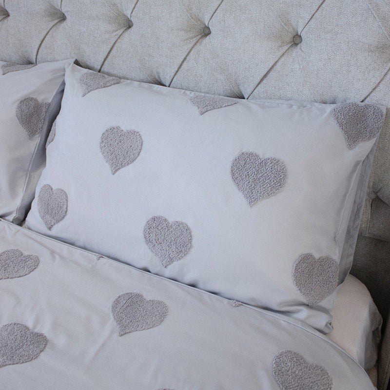 Light Grey Tufted Heart Duvet Set 3PCS King Size