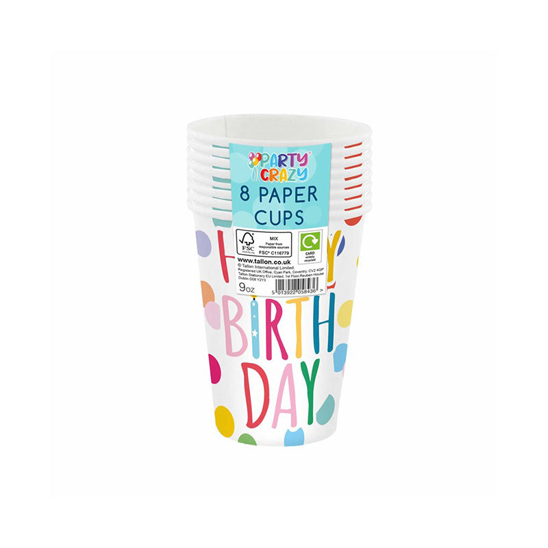 9oz Happy Birthday Design Cups 8PK