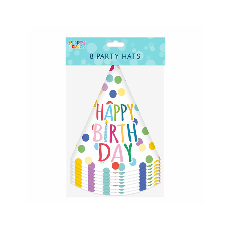 Cone Shaped Happy Birthday Party Hats 8PK
