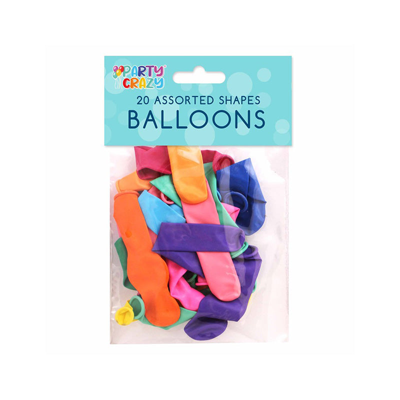 20 Assorted Shape Colour Balloons