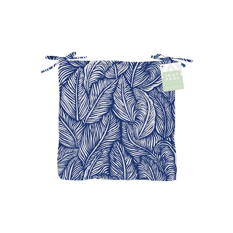 Summer Leaf Navy Luxury Seat Pad with Ties