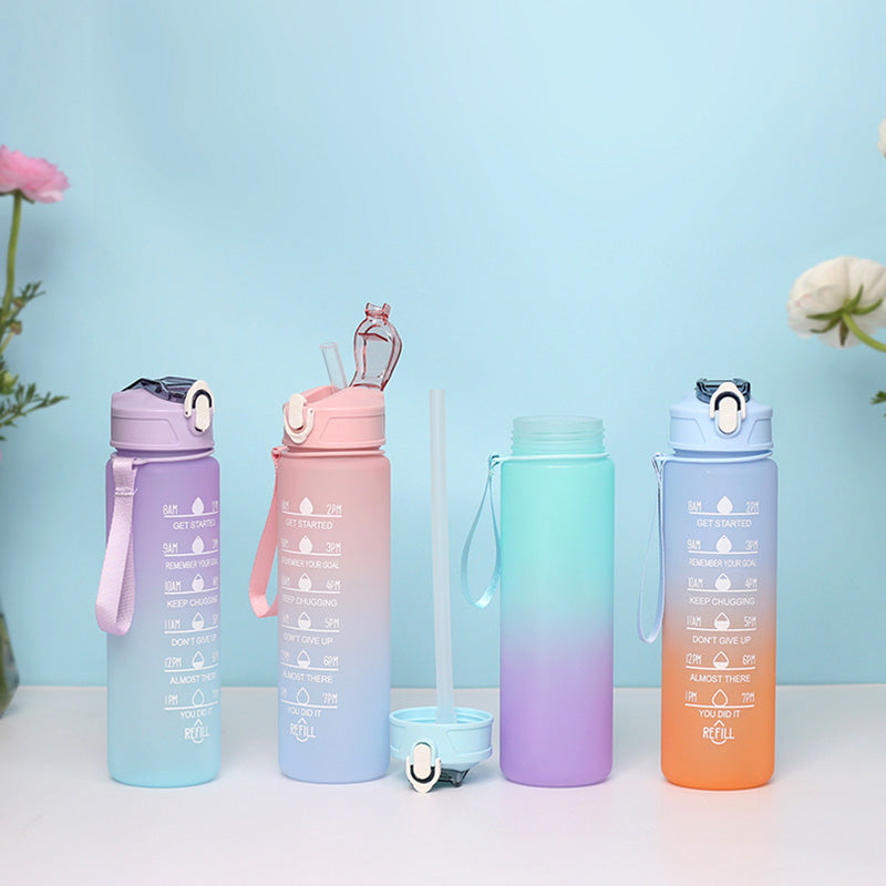 Sports Drink Water Bottle with Motivational Time Marker & Straw 750ML