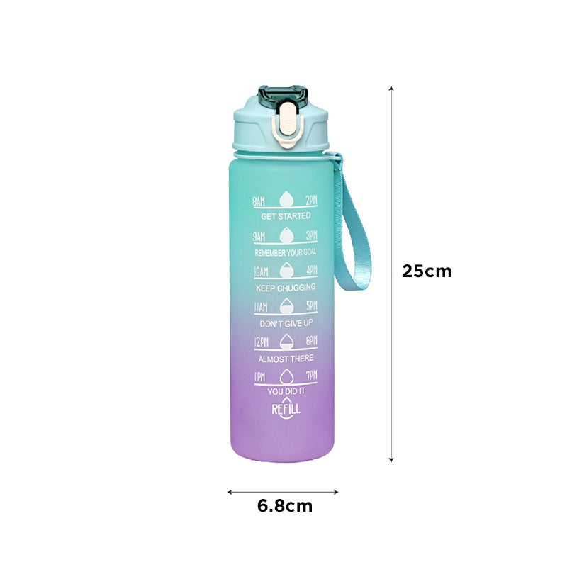 Sports Drink Water Bottle with Motivational Time Marker & Straw 750ML