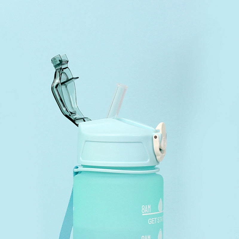 Sports Drink Water Bottle with Motivational Time Marker & Straw 750ML