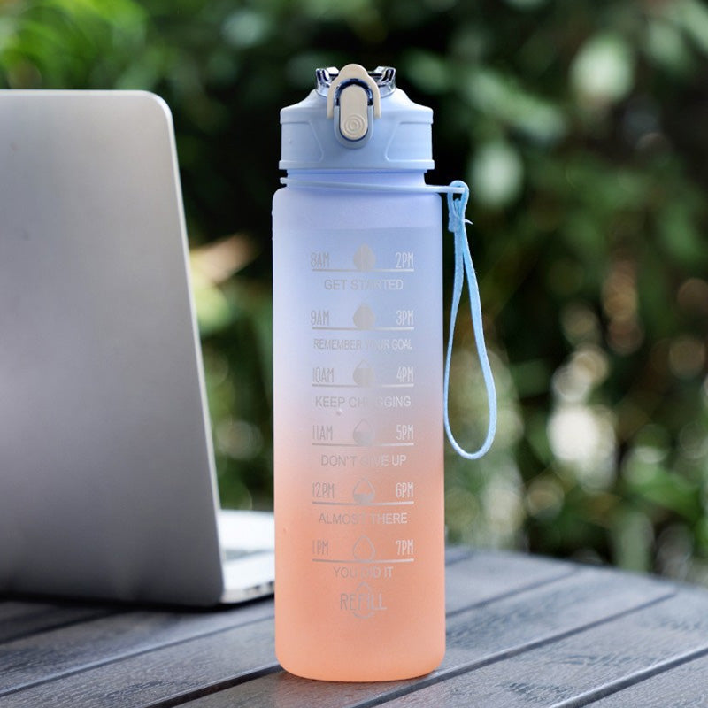 Sports Drink Water Bottle with Motivational Time Marker & Straw 750ML